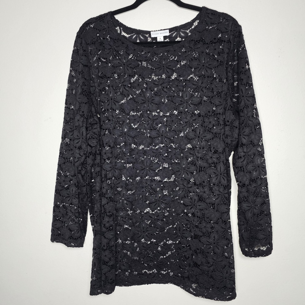 Susan Graver Black Floral Lace Long-Sleeve Top